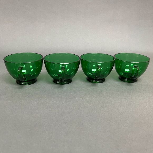 Vtg Fire King Anchor Hocking Punch Bowl Cups Charm Forest Green Glass Lot of 4 - Picture 7 of 8